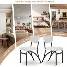 Set de 2 sillas de comedor modernos Boucle tapizadas con asientos acolchados de lana de cordero espalda ergonómica curva y estilo de mediados del siglo para decoración elegante - Beis - Ver 8