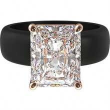 1pc Fashion Wedding Ring For Women Silicone Stone-Set Ring Emerald-Cut Cubic Zirconia Solitaire Engagement Ring Designed For Women Rubber Wedding Band Suitable For Everyday Wear, Weddings, And Anniversary Gifts - 簡約黑色矽膠戒指 - 查看 14