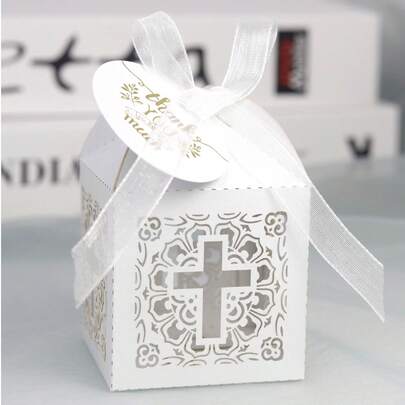 Hộp giấy ánh ngọc trai rỗng hình chữ thập, mỏng và nhỏ gọn, trang nhã, thích hợp đựng đồ ăn nhẹ, quà tặng, trang trí nhà thờ, đám cưới, tiệc tùng.