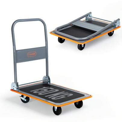 Crystals 150kg Folding Platform Trolley – Heavy Duty Hand Truck Cart With 4 Wheels, Foldable Flatbed Transport Dolly For Warehouse, Office & Home Moving
