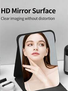 Adjustable Portable Makeup Mirror | Desktop/Handheld Makeup Mirror For Dorm, Office And Home | Minimalist Bathroom Decor - Bright black - View 6