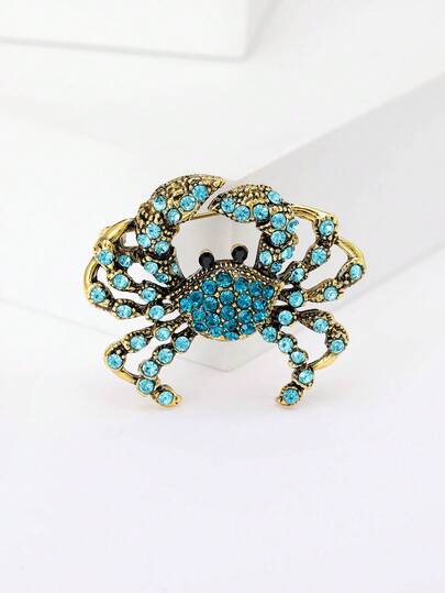 Ghim cài áo hình cua đính đá kiểu retro - Ghim cài hình động vật thời trang dành cho nữ, unisex, phụ kiện trang sức dự tiệc thường ngày / Quà tặng bạn bè, huy hiệu trang trí