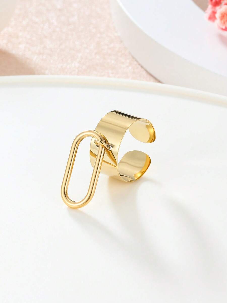 1pc Minimalist Oval Hoop Open Ring - Yellow Gold - View 1