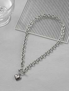 Heart Charm OT Buckle Necklace Valentines,Mom,Mother,Mother's Day,Gift - Silver - View 4