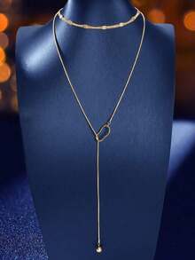 2pcs Gold-Tone Minimalist Necklace Set - 銀色 - 查看 2