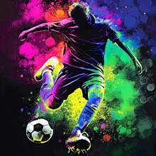 5D Diamond Painting Kit - Soccer Player | Round Diamond Art Set | Home Decor DIY Craft Kit | Living Room Bedroom Canvas Painting Set | Frameless Creative Gift - No Frame - View 5