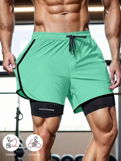 Solid Color Sports Shorts, Anti-Slip Double Layer Unisex Design, Suitable For Running, Fitness, Casual Wear, Spring/Summer