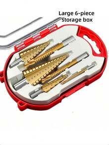 6件套钛涂层钻头组，钛高速钢阶梯钻头，适用于钻削木材和金属 - 多色 - 查看 10