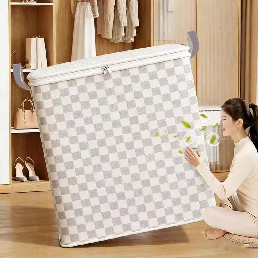1Pc Large Capacity Waterproof Zipper Travel Handbag, Moisture-Proof Clothes Storage Bag For Travel Moving Dorm, Room Decor, Closet & Storage Room Storage, Bedroom Daily Items Organization - Grey - View 1