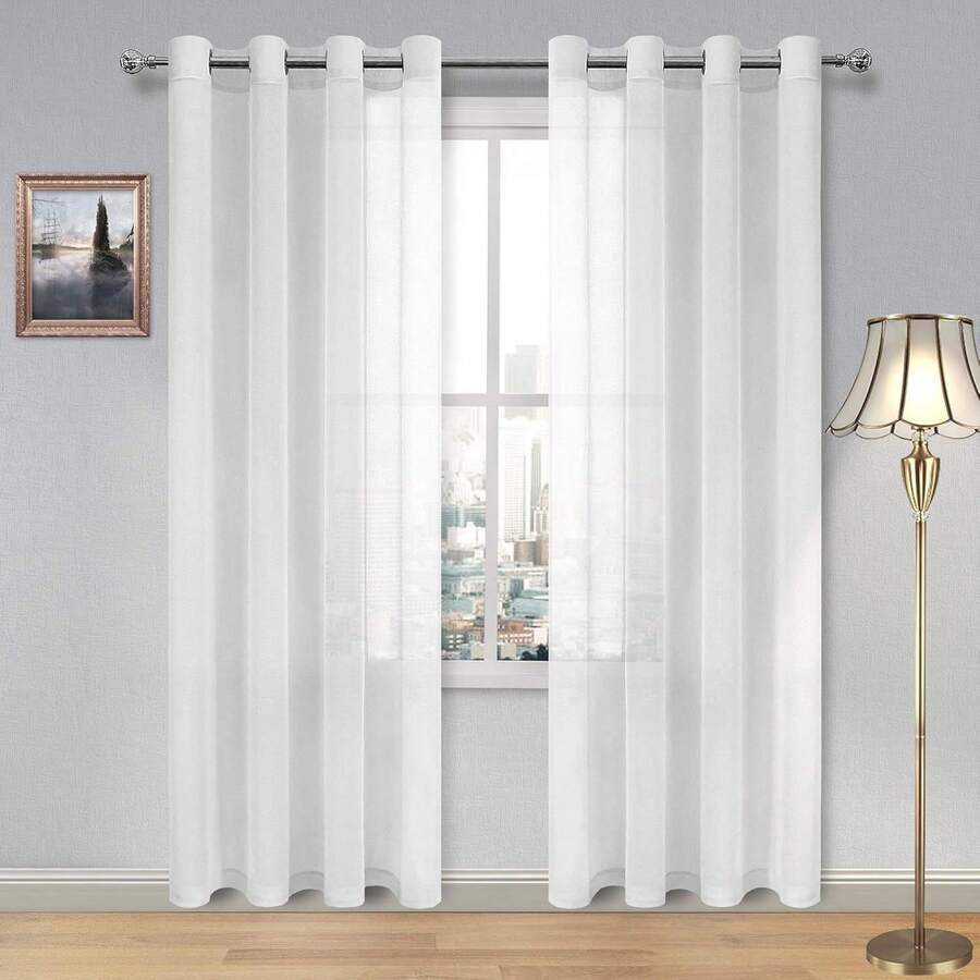 cortinas para ventanas de sala 137x230 cm, Cortinas de Gasa Largas para Ventilación, Filtrado de Luz, para Ventanas Grandes, Puertas Correderas de Vidrio ,ligera y fluida, semioscurecedora, transparente pero no se ve a través | Cortinas para habitación, dormitorio, decoración de sala de estar | Cortinas en oferta - Blanco - Ver 1