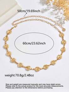 1pc Vintage Fashion Personalized Metal 3D Five-Petal Flower Splice Waist Chain, Bohemian High-End Versatile Dress Chain Waistband, Suitable Women In Any Occasion - 黃金4 - 查看 7