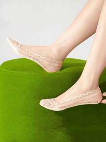 1/5/10 双夏季女士隐形薄蕾丝防滑短款船袜 - 彩色 - 查看 5