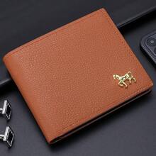 1个金属马形装饰PU皮钱包，可装信用卡、拉链零钱包，优质短款对折钱包，男士日常使用迷你钱包，男士钱包，真皮小钱包，现金钱包，夏季旅行必备 - 彩色 - 查看 3
