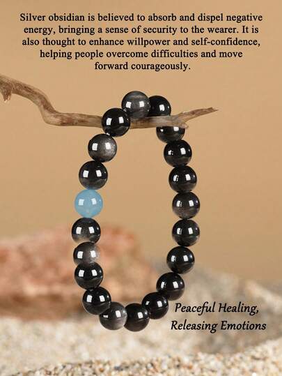 Men Minimalist Silver Obsidian Bracelet – Protection & Grounding Crystal Bracelet, Confidence Building & Decision Making, Spiritual Energy Jewelry