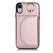 AWQUER PU Faux Leather Wallet Case Suitable For IPhone 17 Air 17E 16E 16 15 14 13 12 11 Pro X XS Max XR 8 7 Plus SE 5G 2022 2020 SE3 SE2 Kickstand Card Slots Mobile Phone Bag Cover With Finger Ring Holder - Rose Gold - View 32