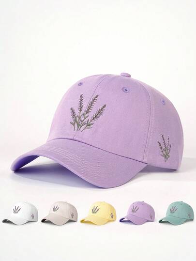 1pc Embroidered Lavender Baseball Cap, Adjustable, UV Protection, Casual Hat Suitable For Spring, Autumn, Travel, Beach, Men, Y2K Style