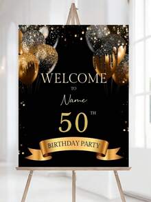 Bảng chào mừng sinh nhật màu đen và vàng tùy chỉnh - Có thể tùy chỉnh văn bản, thêm tên và tuổi, phù hợp cho các bữa tiệc sinh nhật quan trọng, kỷ niệm, tiệc nghỉ hưu, với bảng chào mừng chủ đề bóng bay lấp lánh. - Nhiều màu 14 - Xem 7