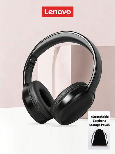  Lenovo TH30 Bluetooth Headphones With Carrying Pouch, HiFi Stereo Sound, Low Latency, Microphone, Wireless Connection, Compatible With Computer & Smartphone