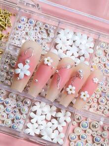 12 Grades Kit de Encantos de Unhas com Flor Branca 3D com Decorações de Borboleta e Laço Dourado/Prata, Pérolas Meia-Lua AB, Mini Contas Douradas/Prateadas - Suprimentos de Arte de Unhas Brilhantes para Unhas Acrílicas, Capas de Telefone, Artesanato em Resina, Joias e Artesanato DIY, Perfeito para Amantes de Manicure e Uso em Salão - Multicolorido - Visão 7