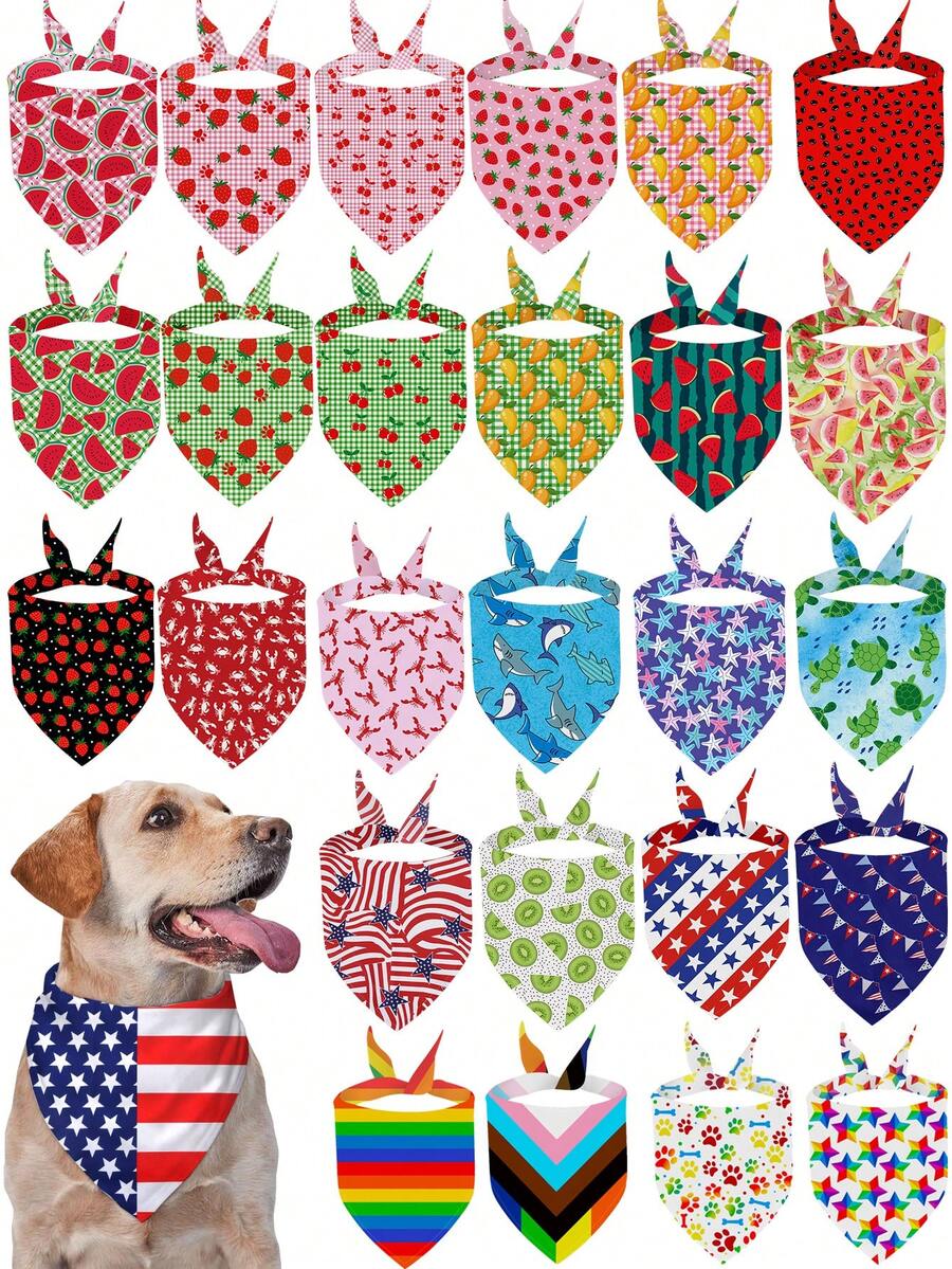 5 Stück Unabhängigkeitstag Hunde Bandanas mit Sommer Obst Muster, Pride Day Lätzchen Dreieck Hunde Schal, bunte Ozean Hunde Bandanas für mittelgroße und große Hunde, Geburtstags Sommer Kostüm Accessoires Dekoration - Verschiedenfarbig - Übersicht 1