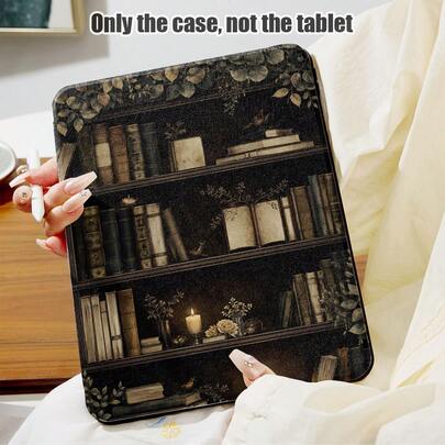 1pc PU Leather Case With Stand, Pen Slot, Bookshelf Decor With Books, Plants, Candles, 720-Degree Rotating Stand, Auto Sleep/Wake Function, Compatible With Honor Pad, Matepad, Apple