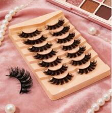 7 Pairs Asiteo Brown Half-Strip False Eyelashes, Natural Thin Cat Eye Style, Fluffy & Soft, Transparent Lash Band, Short Half-Strip Fake Lashes, Strip Eyelashes, Eyelashes, False Eyelashes - 黑色 - 查看 2