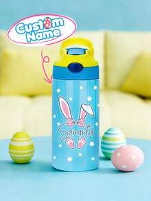 1pc 12oz/350ml Customizable Name Easter Stainless Steel Insulated Water Bottle, With Silicone Straw Leak-Proof Lid, Double-Wall Vacuum Insulation, Cute Easter Bunny Spring Drinking Bottle, Suitable For School, Travel, Sports, Hydration, Birthday Gift, Holiday Gift, Boys & Girls Customized Name Water Bottle - Easter Style 1 - View 12