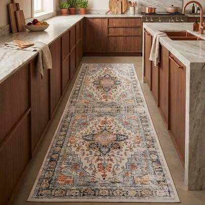 1 tấm thảm trang trí phong cách Bohemian cổ điển - họa tiết hoa sọc, mềm mại, có thể giặt được, thích hợp cho phòng tắm, nhà bếp, lối vào, hành lang, phòng ngủ, phòng khách, trang trí nhà cửa.