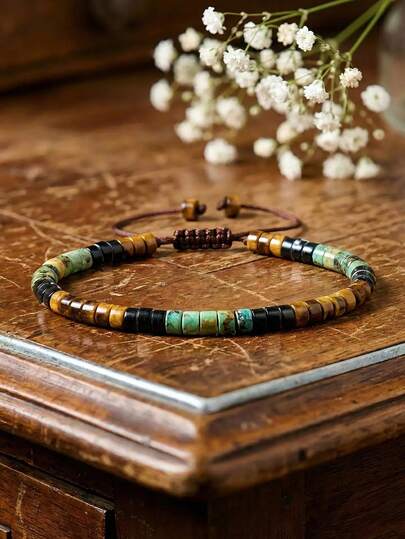 Natural Imperial Stone Turquoise Jasper Dainty Beaded Bracelet Minimalist Bracelet Boho Spiritual Adjustable Jewelry For Women Men