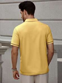 Men's Plus Size Knit Casual Business Polo Shirt, Summer, Suitable For Casual, After Work, Gift For Father, Gift For Boyfriend - Yellow - View 2