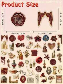 50pcs Retro European Palace Style Gold Stamping PET Stickers Decals For Phone Suitcase Scrapbook Helmet Skateboard Guitar Aesthetic Transparent Stickers - A - View 12