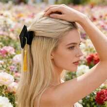 1pc Mini Graduation Hat Hair Claw Women's Tassel Hair Clip, Suitable For Graduation Parties - A-Black - View 7