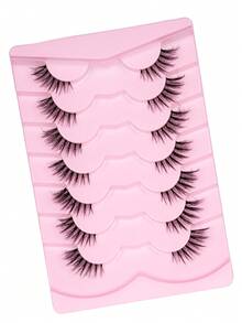 7 Pairs Half-Strip False Eyelashes, Transparent Band With Cat Eye Tail Extension, Natural & Delicate Faux Mink Lashes, Soft, For Natural Makeup Look - Black - View 4