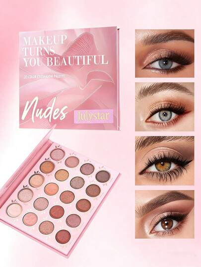 Paleta de sombras de ojos Julystar de 20 tonos nude | Mate y brillo | Juego de maquillaje de ojos profesional