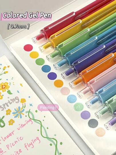 9pcs Acrylic Gel Pens Sct, Retractable Visible Ink, CS Tip 0.7mm, Multi-Color Pens, For Drawing Journaling, Album ,Highlighting, Art Supplies, Painting And Writing