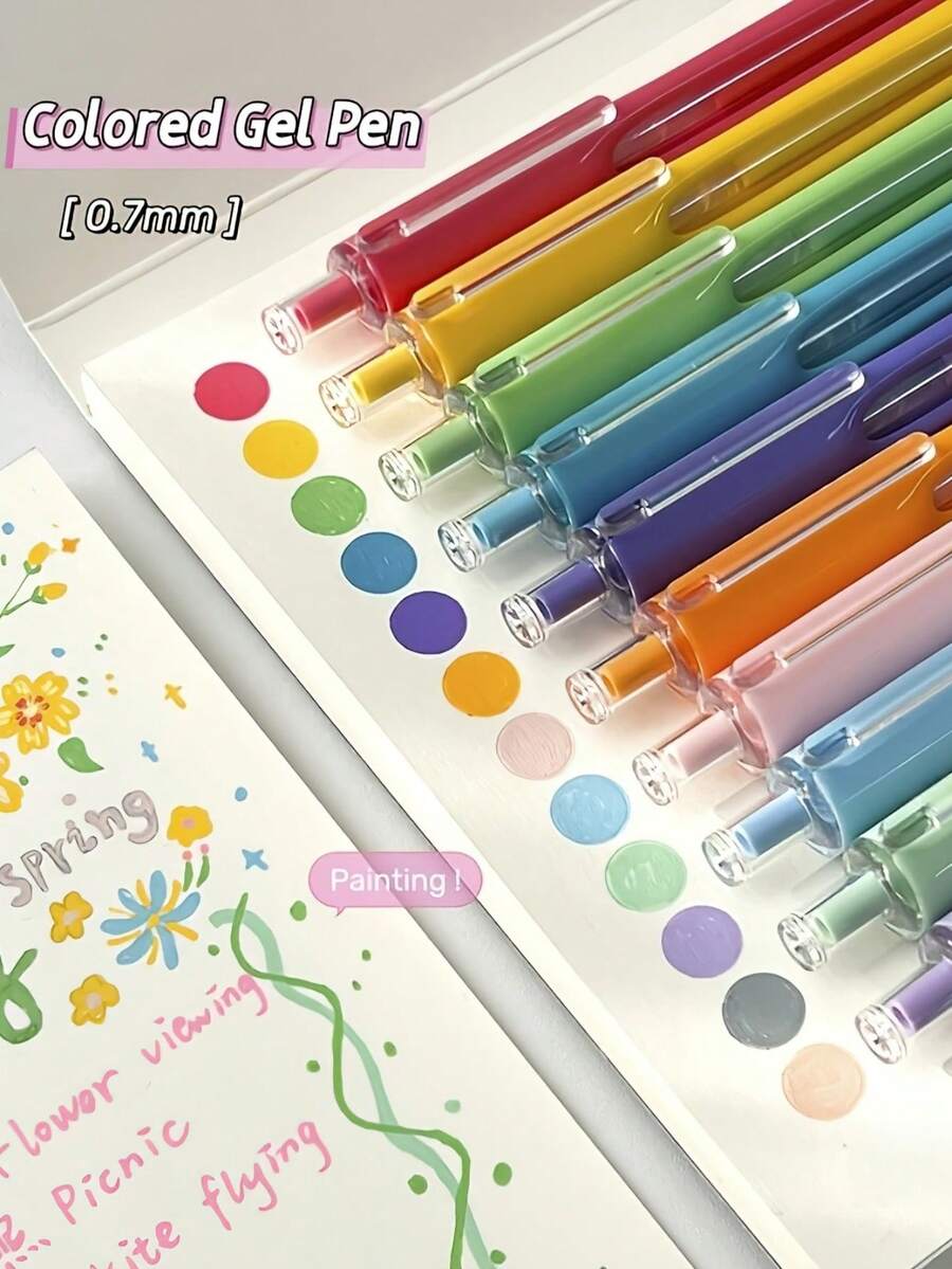 9pcs Acrylic Gel Pens Sct, Retractable Visible Ink, CS Tip 0.7mm, Multi-Color Pens, For Drawing Journaling, Album ,Highlighting, Art Supplies, Painting And Writing - Multicolor - View 1