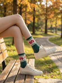 5 đôi tất kẻ sọc phong cách retro thập niên 1976, kiểu dáng thường ngày phù hợp cho cả nam và nữ, thích hợp cho mọi mùa. - Nhiều màu - Xem 4