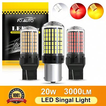 TOAUTO 2个 20W 3000LM Canbus 144SMD BA15S BAU15S BAY15D 3156 3157 7440 7443 汽车LED灯泡 前后转向灯 刹车灯 汽车 12V 白色 红色 黄色