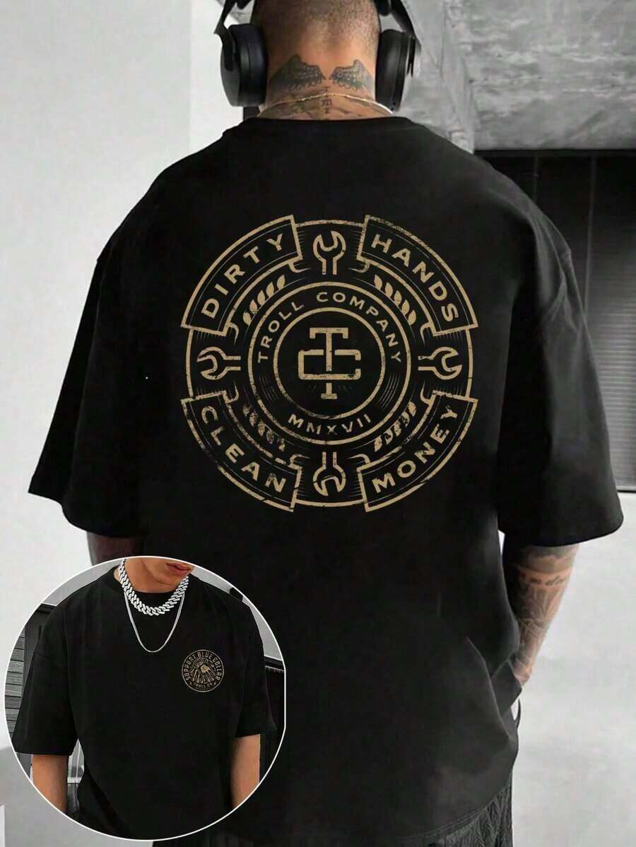 Graphic Cotton-Shirt Y2K Vintage Graphic-Shirt | Dirty Hands With Clean Money Troll Company | Graphic Tee | Gifts Men | Gifts Boyfriend | Cotton | 180Gsm | Unisex Y2K,Oversize Plus Size Men's S To5XL,Summer Tee - 黑色 - 查看 1