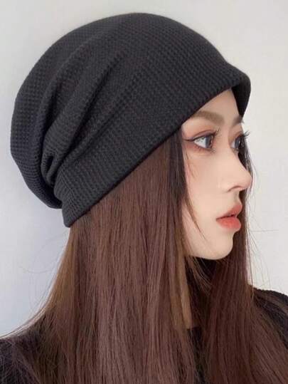 1顶女士超大宽松针织帽 - 特大号针织帽，多功能保暖透气翻边帽，适合所有季节，日常佩戴和户外防风