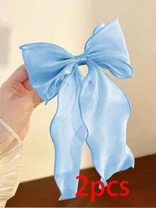 1/2/3pcs Mesh Bowknot Ribbon Hair Clip For Daily, Large Hairpin For Hair Styling Accessories,Suitable For Daily Wear,Photography - Blue - View 7