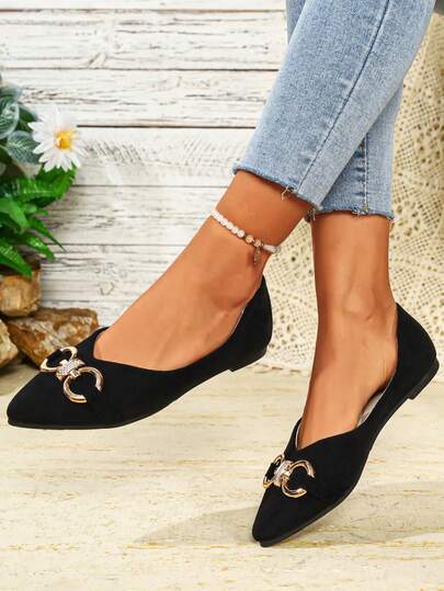 Giày bệt nữ mũi nhọn màu trơn mới, có khóa cài, phù hợp cho dạo phố, dự tiệc, hẹn hò, đi làm, giày lười thời trang thường ngày.