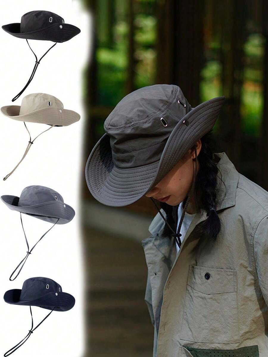 1pc Summer Sun Hat Breathable Anti-UV Sunshade Hiking Fishing Cap Outdoor Foldable Wide Brim Mountaineering Unisex Travel Cap - A - View 1