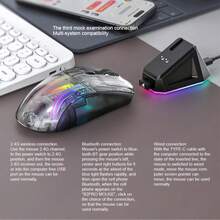 Ratón inalámbrico Bluetooth de juego con retroiluminación RGB transparente de 3 modos y pantalla - Ver 5