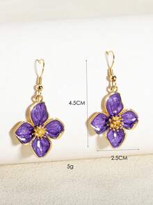 1 Đôi bông tai thời trang, thanh lịch, sang trọng, ngọt ngào, tối giản, đa năng, làm bằng men hình hoa bốn cánh, cỏ ba lá năm cánh, hoa cúc sáu cánh, có các màu hồng, trắng, đỏ tươi, cam, tím, đỏ, xanh lá cây, thích hợp để đeo hàng ngày vào mùa xuân/hè và đi nghỉ mát. - Màu tím - Xem 4