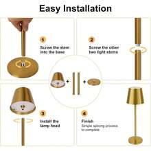 Cordless Table Lamp,8-20 Inches Adjustable Height, 5000mAh Rechargeable LED Desk Lamp, 3 Color Stepless Dimmable, Portable Table Light For Indoor/Outdoor,Black/Gold - gold-2pcs - View 7