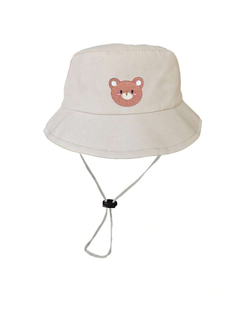 1/2 Pcs Black & Beige Adjustable Sun Hat Cute Bear Embroidered Bucket Hat For Toddlers Breathable Outdoor Sun Protection Cap For Beach, Travel, Nursery & Daily Play Aged 0-4Y - Multicolor - View 11