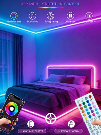 100-Foot Smart LED Light Strip, Usb-Powered Bedroom Lighting With App Control And Music Synchronization, 5V RGB Color-Changing LED Lights,, Controlled Via An App And A 44-Key Remote, RGB Color-Changing Lights Perfect For Decorating Bedrooms, Festivals, And Parties, Ideal For Decorating Rooms, Kitchens, Parties, Weddings, And Ramadan