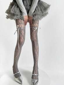 1 đôi tất lưới màu đen/trắng/nâu cà phê/xám/tím kiểu Y2K, thích hợp cho mùa xuân/hè. - Nhiều màu - Xem 14