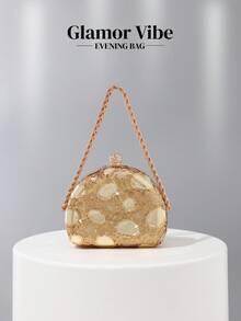 Pochette de soirée glamour en or avec miroir à paillettes, coque à pois, fermoir serti de strass, bandoulière réglable, sac à main de luxe mini pailleté, sac de mariage doré, convient pour les mariages, les fêtes, les galas, les sorties, assorti avec des robes de soirée - Doré - Voir 10